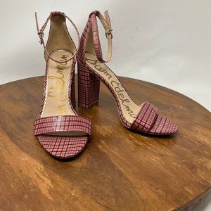 Sam Edelman Yaro Women's Ankle Strap Pink Plaid Block Heel Sandals Size 7M